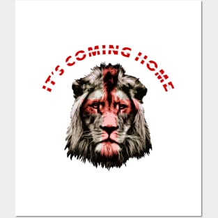 It's Coming Home England Lion Head Football, Lion Cross England Posters and Art